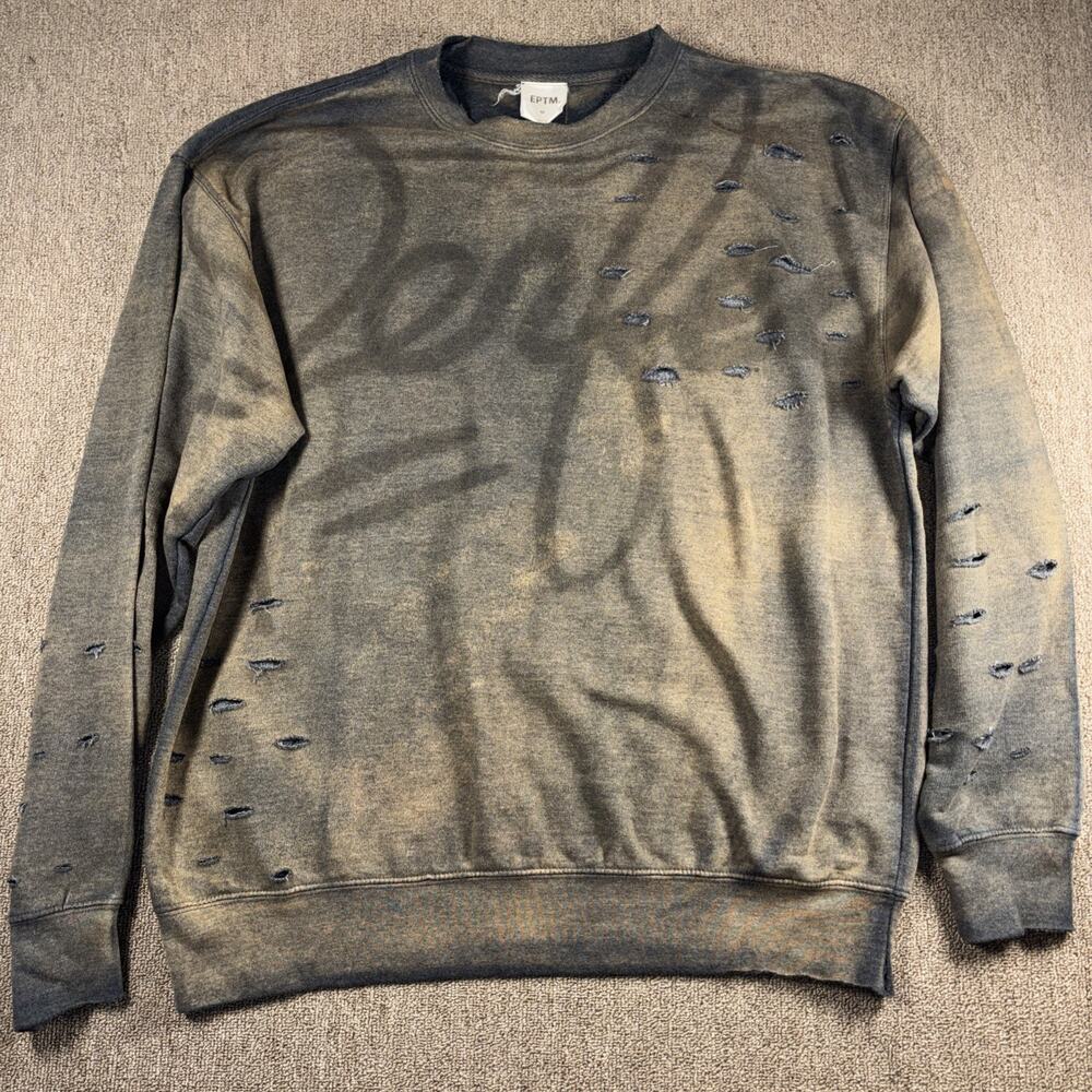 Men’s EPTM Custom Sweatshirt Sun Fade Distressed Medium Gray Streetwear 24/28
